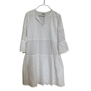 Tyler Böe White Eyelet Cotton Tiered Bell Sleeve Boho Cottagecore Dress NWT XS